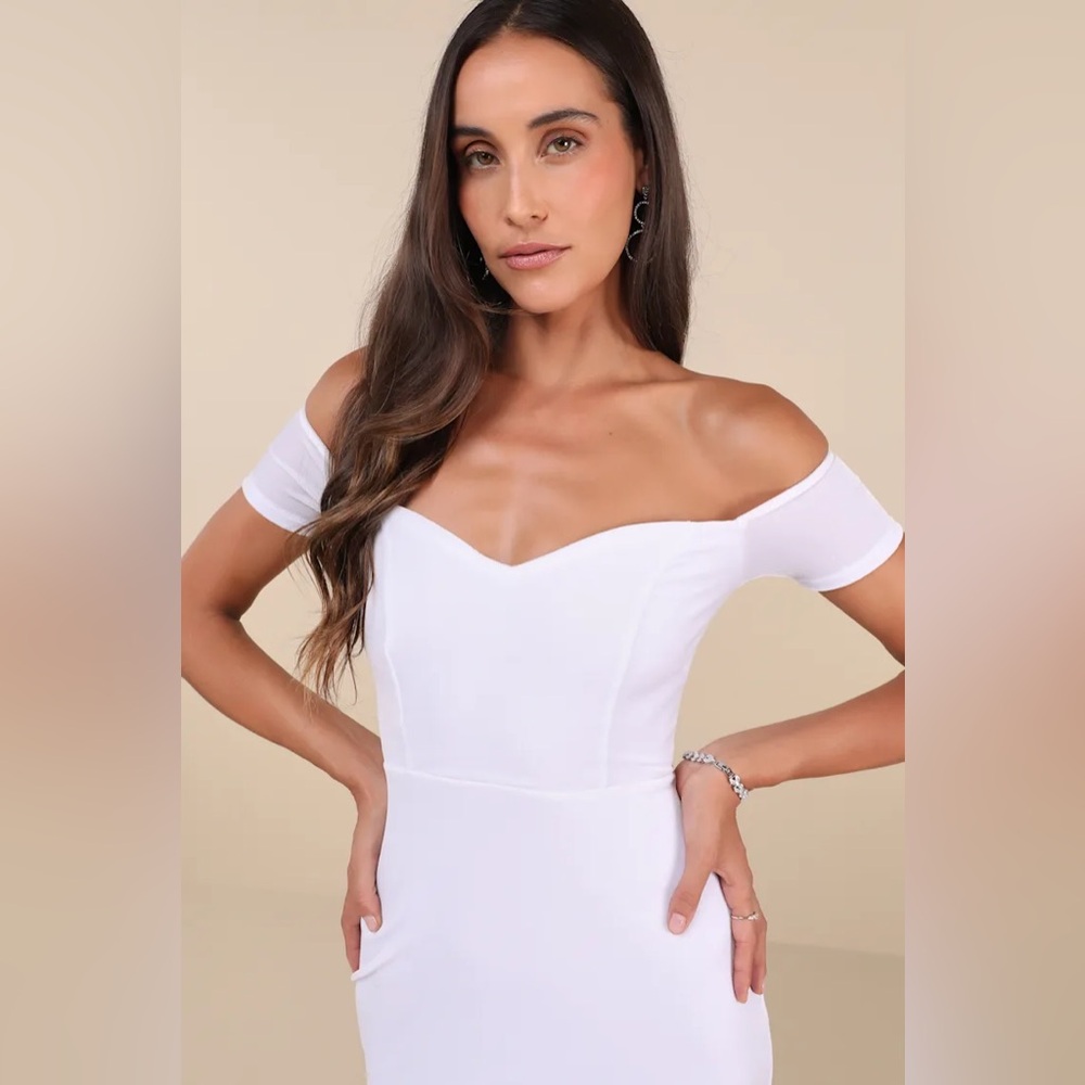 New Lulus How Much I Care White Velvet Off-the-Shoulder Midi Dress Size M - Picture 2 of 4
